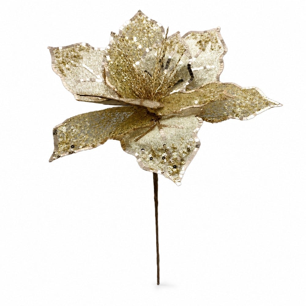 Opulent Gold Poinsettia Stem (52cm)