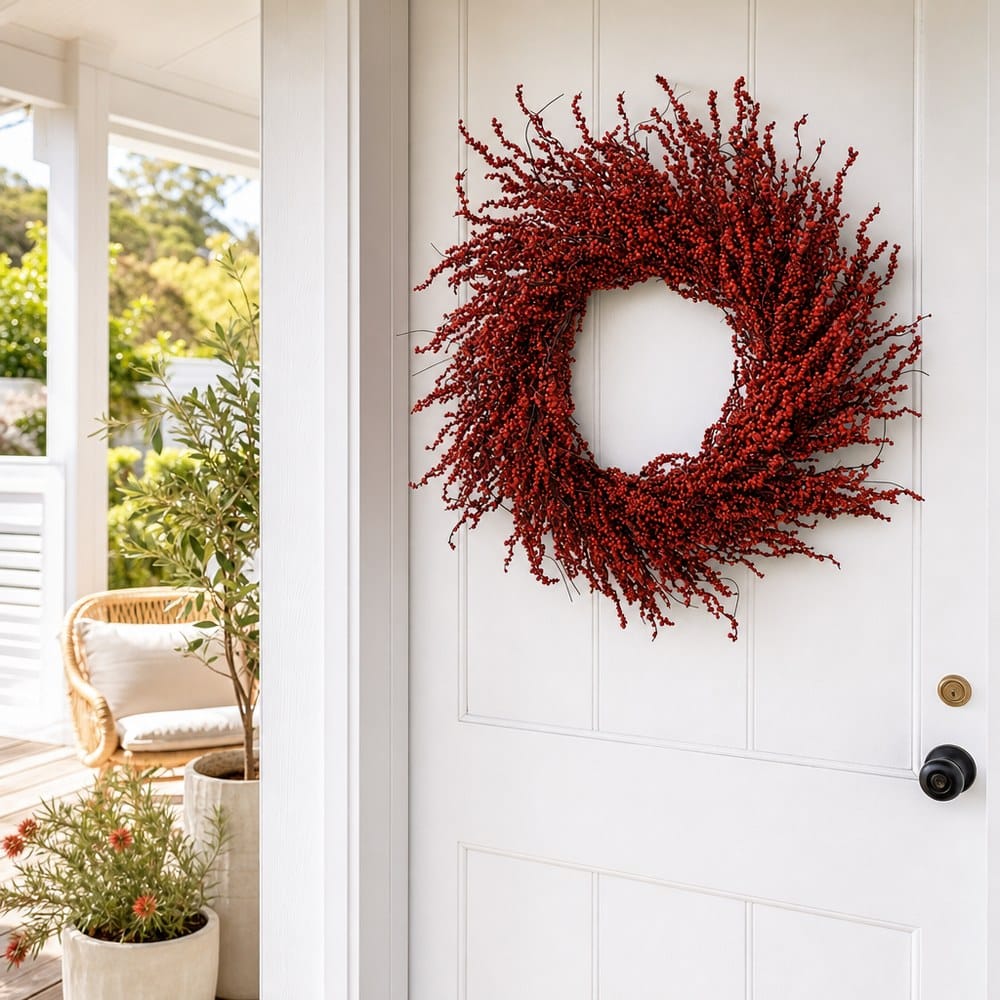Woodland Berry Twig Wreath styled in an Australian Christmas setting