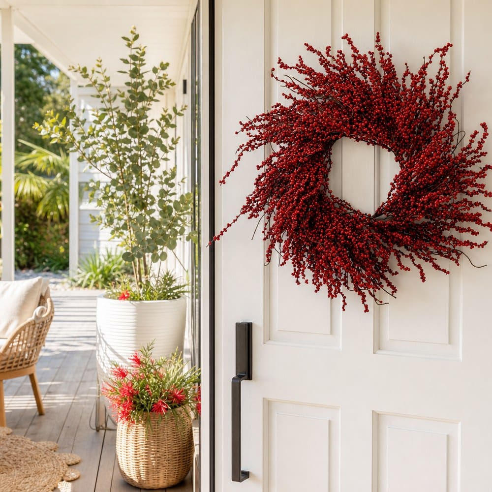 Woodland Berry Twig Wreath styled in an Australian Christmas setting