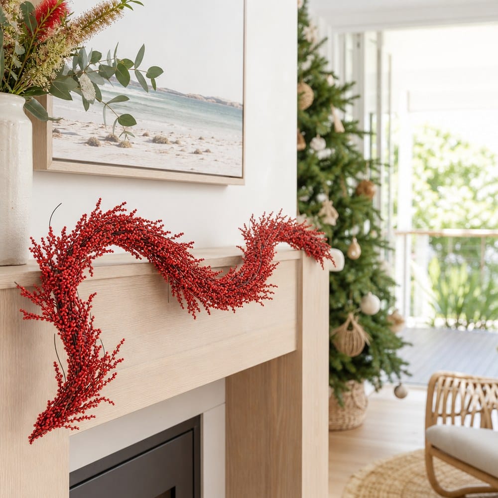 Woodland Berry Twig Garland styled in an Australian Christmas setting