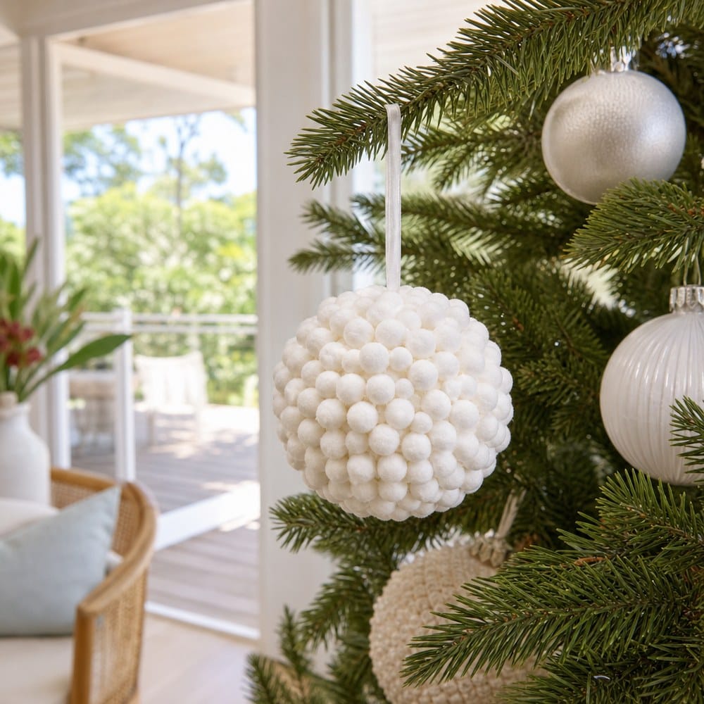 Winter Flocked Berry Bauble on a decorated Christmas tree