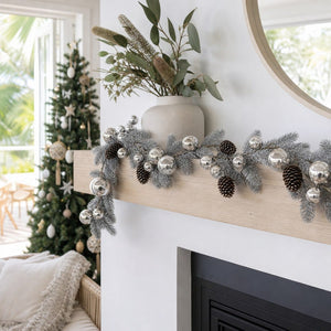 Classic Silver Bauble Pine Garland styled in an Australian Christmas setting