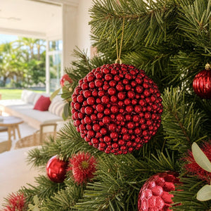 Crimson Pearl Berry Bauble on a decorated Christmas tree