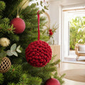 Red Flocked Berry Bauble on a decorated Christmas tree