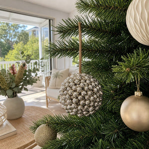 Champagne Glitter Berry Bauble on a decorated Christmas tree