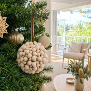 Cappuccino Flocked Berry Bauble on a decorated Christmas tree