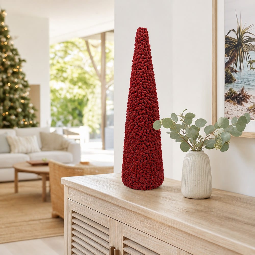 Crimson Flocked Berry Tree styled in an Australian Christmas setting