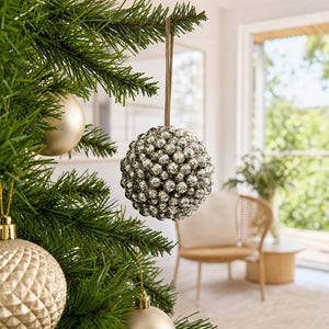 Champagne Glitter Berry Bauble on a decorated Christmas tree