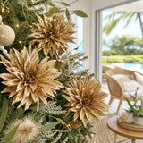 Copper Spiky Metallic Flower Stem on a decorated Christmas tree