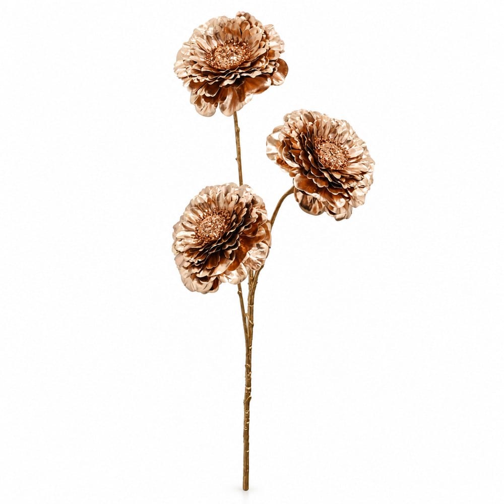 Copper Metallic Triple-Head Floral Stem (73cm)