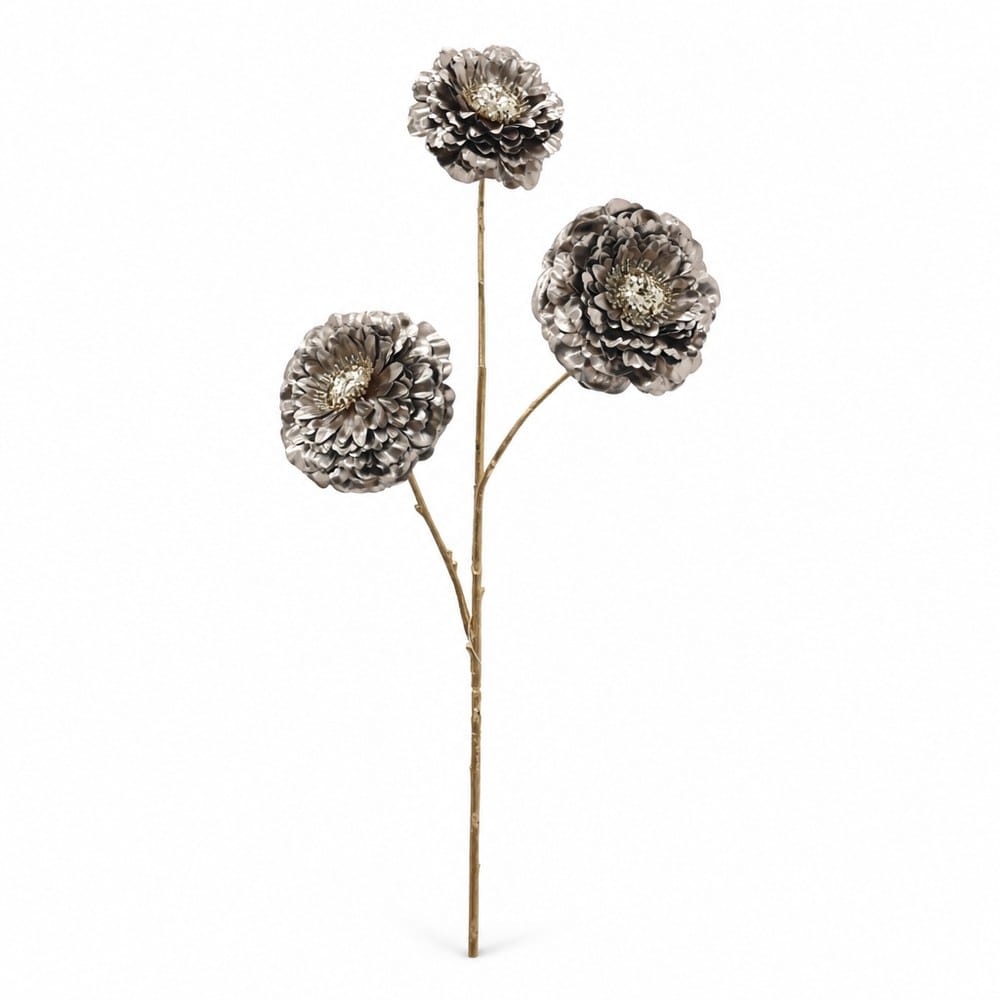 Champagne Metallic Triple-Head Floral Stem (73cm)
