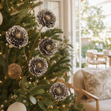 Champagne Metallic Triple-Head Floral Stem on a decorated Christmas tree