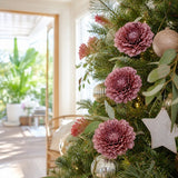 Pink Metallic Triple-Head Floral Stem on a decorated Christmas tree