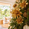 Gold Metallic Double-Head Floral Stem on a decorated Christmas tree