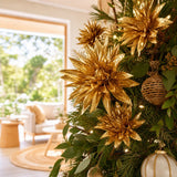 Gold Metallic Double-Head Floral Stem on a decorated Christmas tree