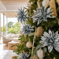 Silver Metallic Double-Head Floral Stem on a decorated Christmas tree