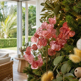 Pink Flower Cluster 4 Head Stem on a decorated Christmas tree
