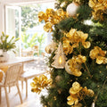 Gold Flower Cluster 4 Head Stem on a decorated Christmas tree