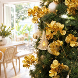 Gold Flower Cluster 4 Head Stem on a decorated Christmas tree