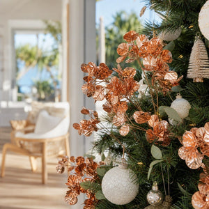 Copper Flower Cluster 4 Head Stem on a decorated Christmas tree