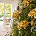 Gold Metallic Flower Bouquet Stem on a decorated Christmas tree