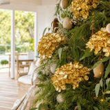 Gold Metallic Flower Bouquet Stem on a decorated Christmas tree