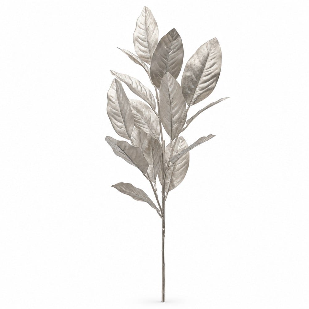 Silver Metallic Leaf Spray Stem (83cm)