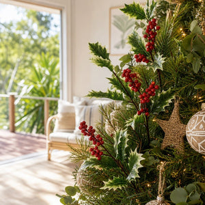 Berry Leaf Spray Stem on a decorated Christmas tree