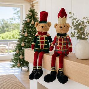Shelf Sitting Soldier Bear 2 Asst (54cm) styled in an Australian Christmas setting