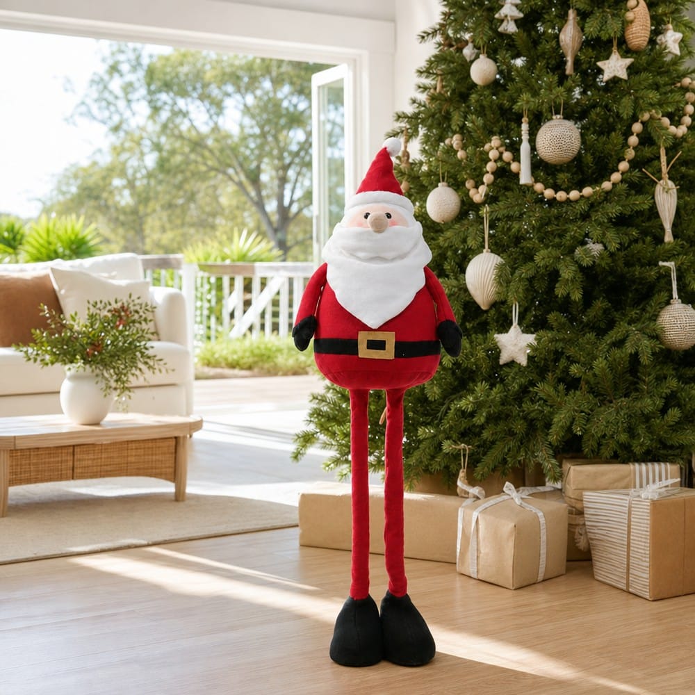 Chubby Extendable Santa Figurine (60-110cm) styled in an Australian Christmas setting