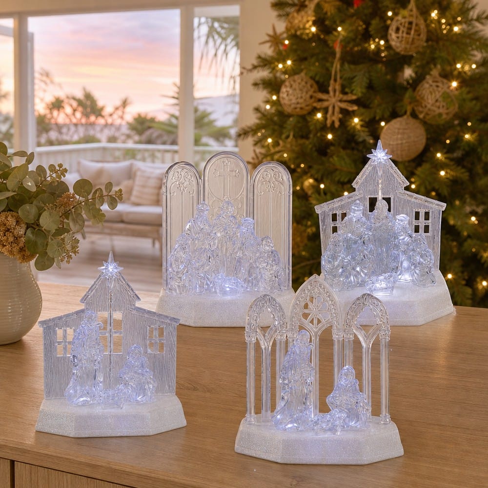 LED Musical Crystal Nativity Scene 4 Asst styled in an Australian Christmas setting