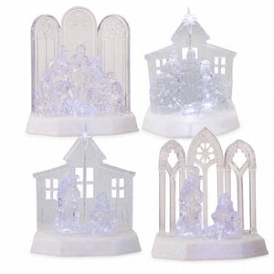 LED Musical Crystal Nativity Scene 4 Asst