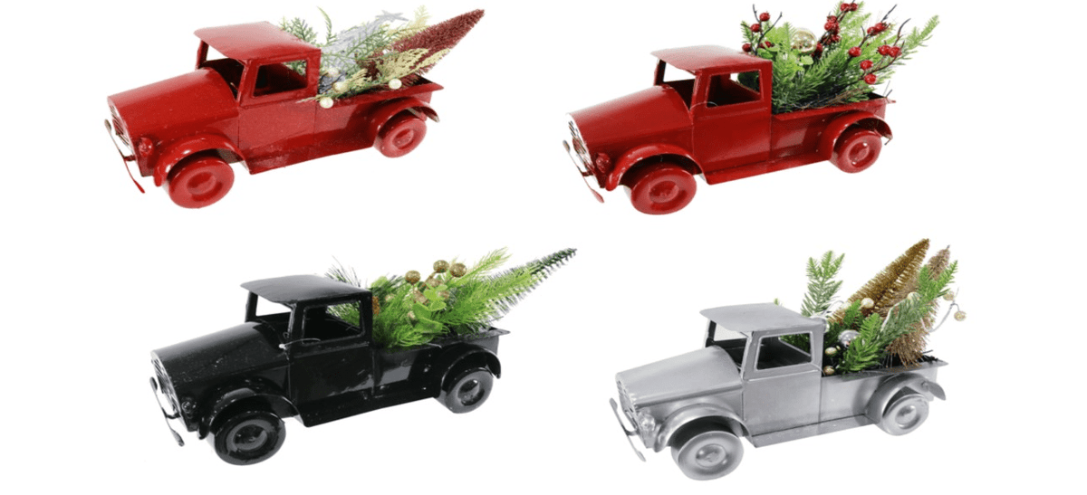 Metal Pick Up Car with Tree Deco 4 Asst
