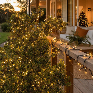 LED 200 Solar Fairy Lights Warm White styled in an Australian Christmas setting