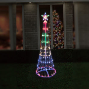 LED Flashing Multicolour Net Tree lit up outdoors at night