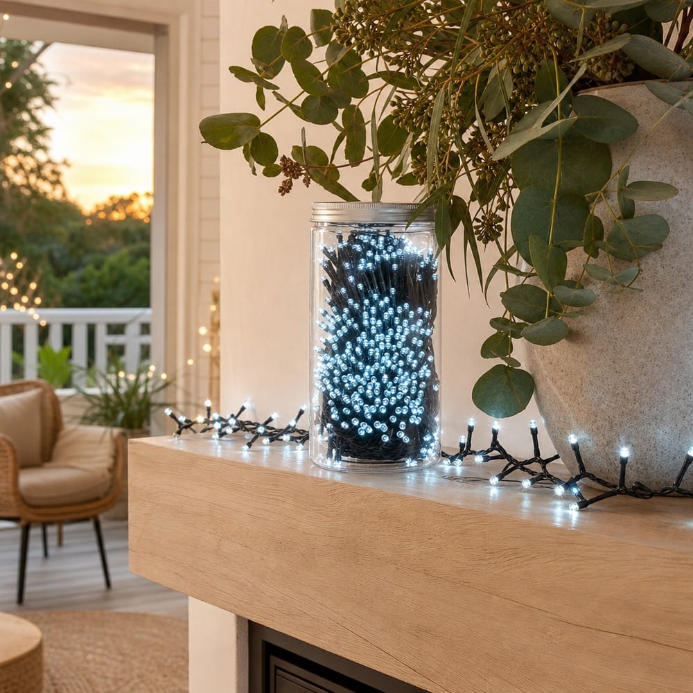 100 Battery LED Cool Lights in Jar with Timer styled in an Australian Christmas setting