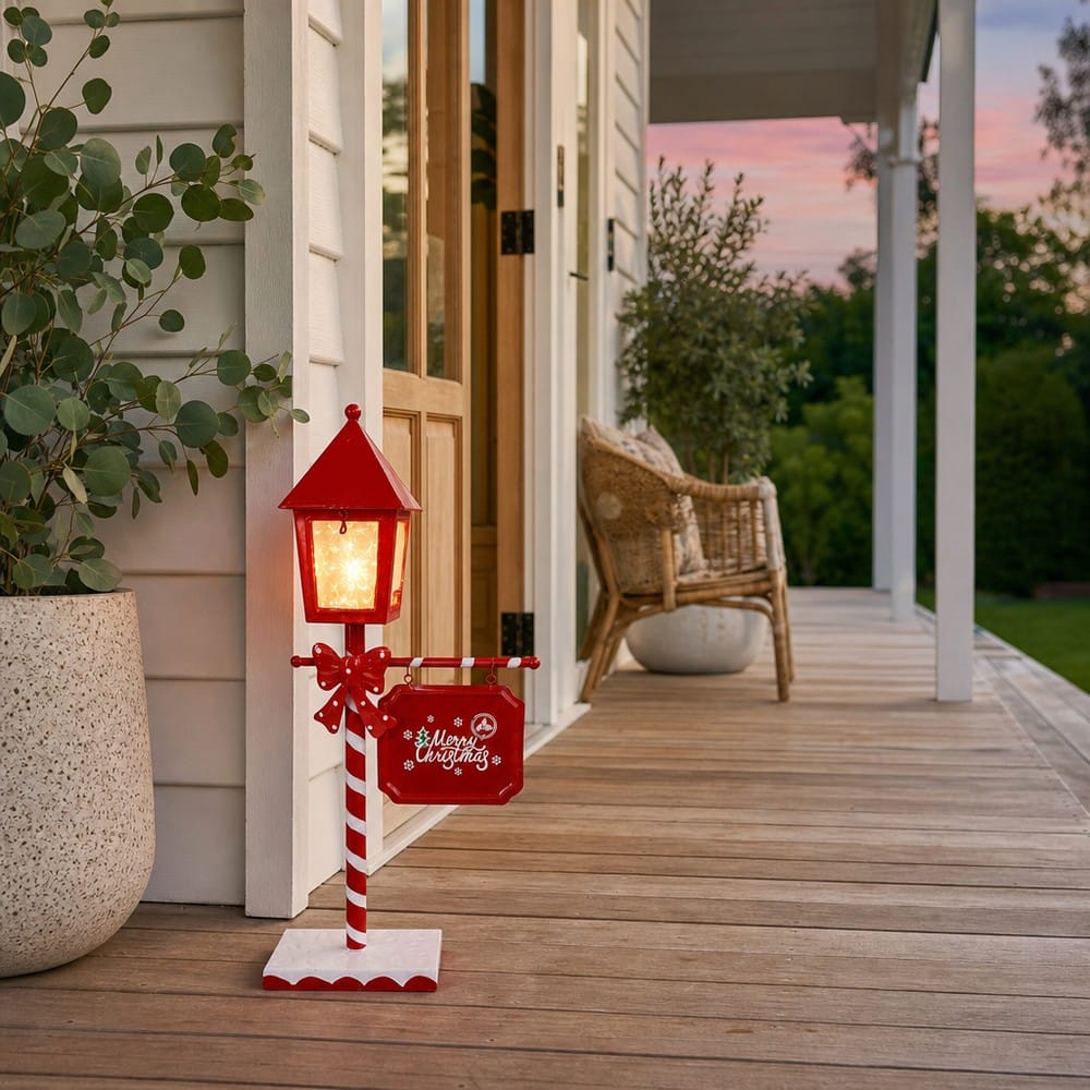 LED Metal Porch Lamp (52cm) styled in an Australian Christmas setting