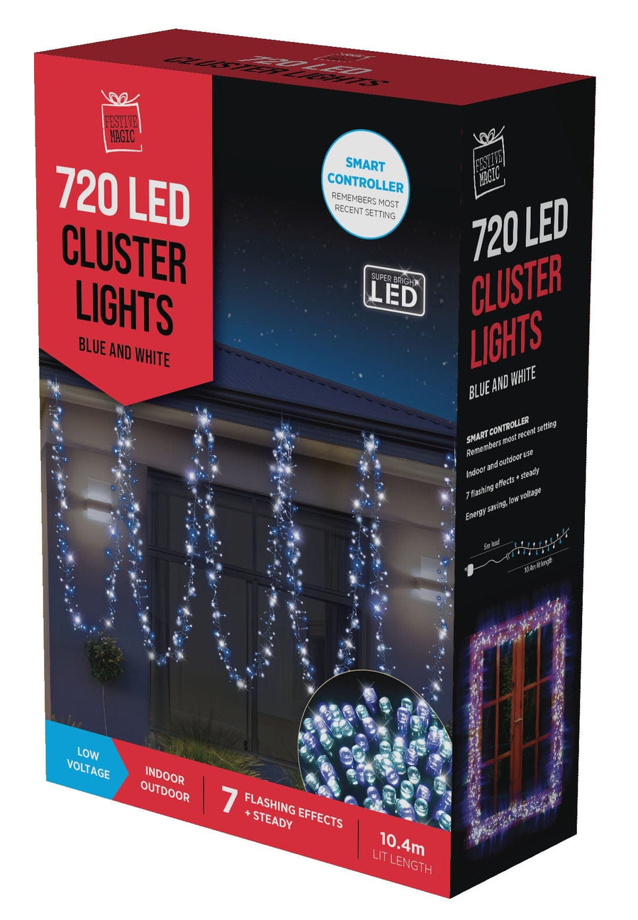 720 LED Cluster Lights Blue and White (10.4m)
