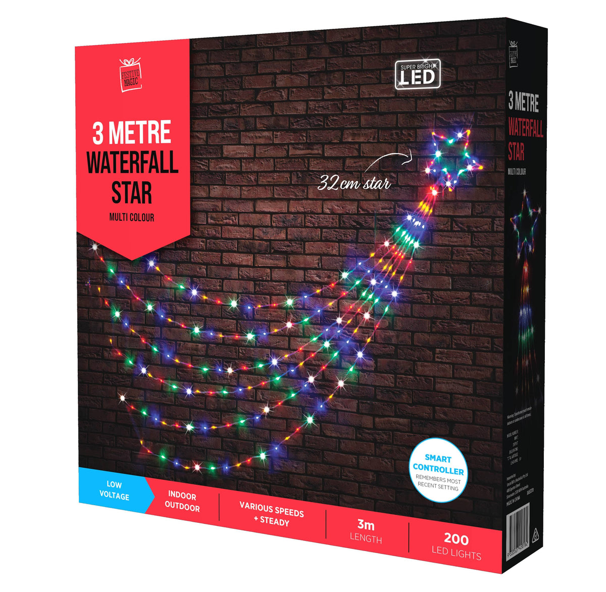 200 LED Multi Waterfall Star (3m) - View 1