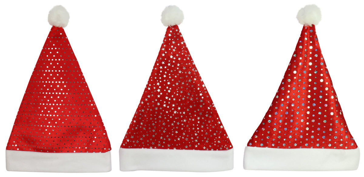 Santa Hat Velvet Silver Foiled 3 Asst