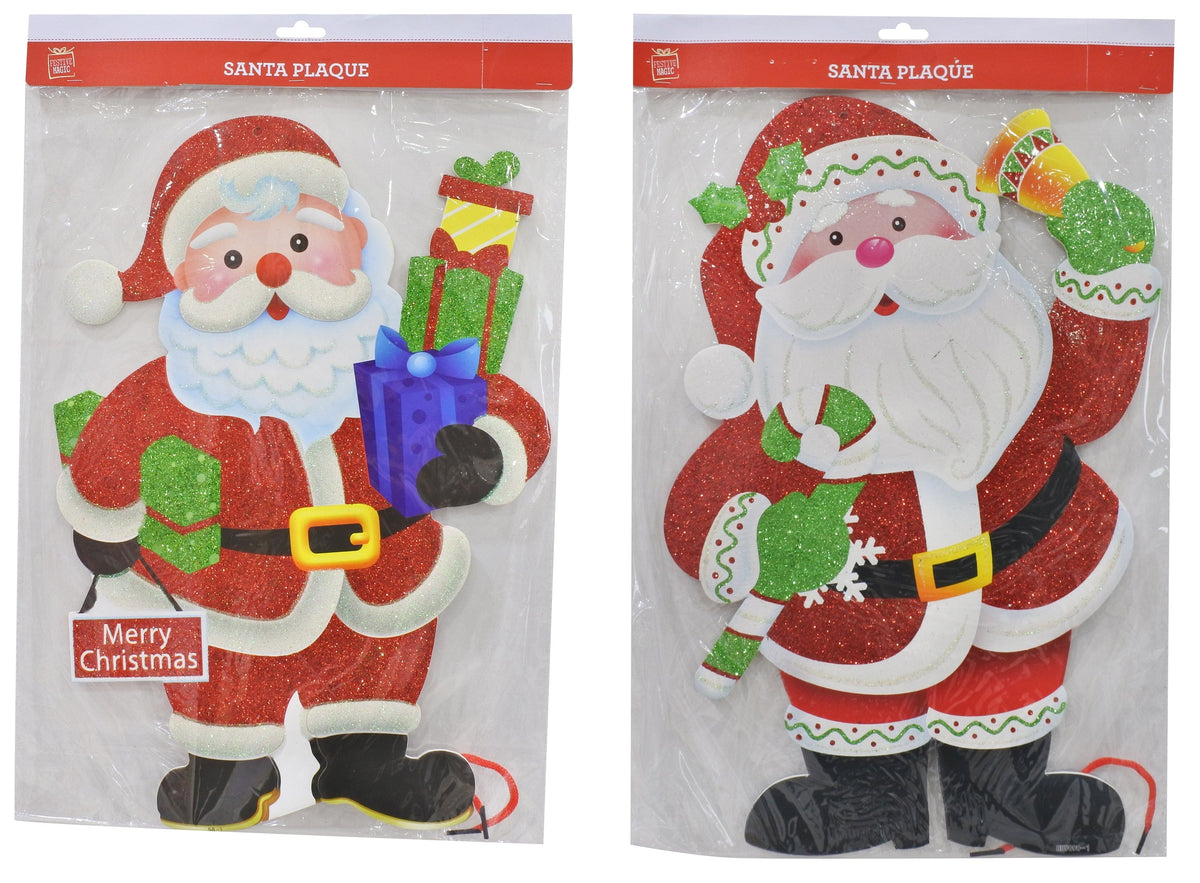 Glitter Santa Plaque Asst