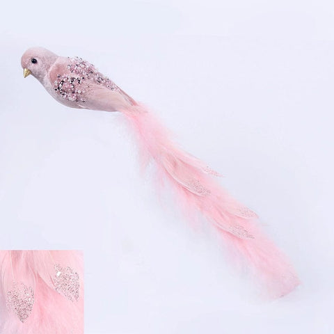 Pink Velvet Bird with Clip (50cm)