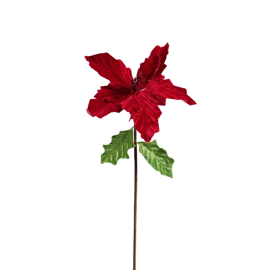 Red Velour Poinsettia with Green Leaves (45cm)