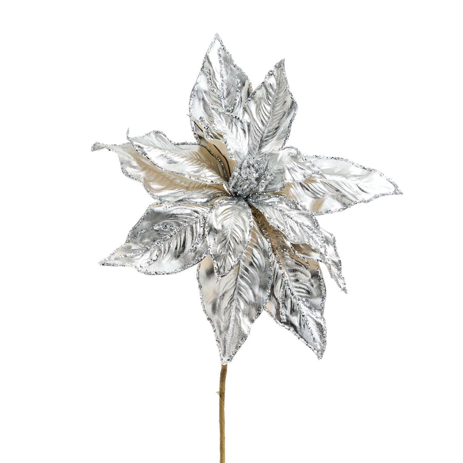 Platinum Silver Poinsettia Stem (45cm)