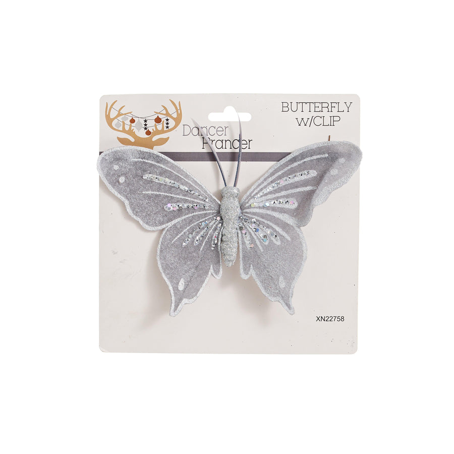 Grey Velour Butterfly with Clip (20cm)