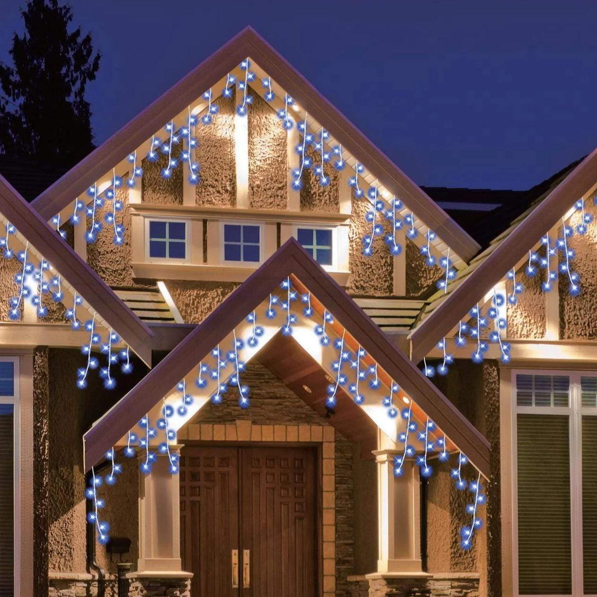 LED Blue Icicle Lights (20m) - View 2