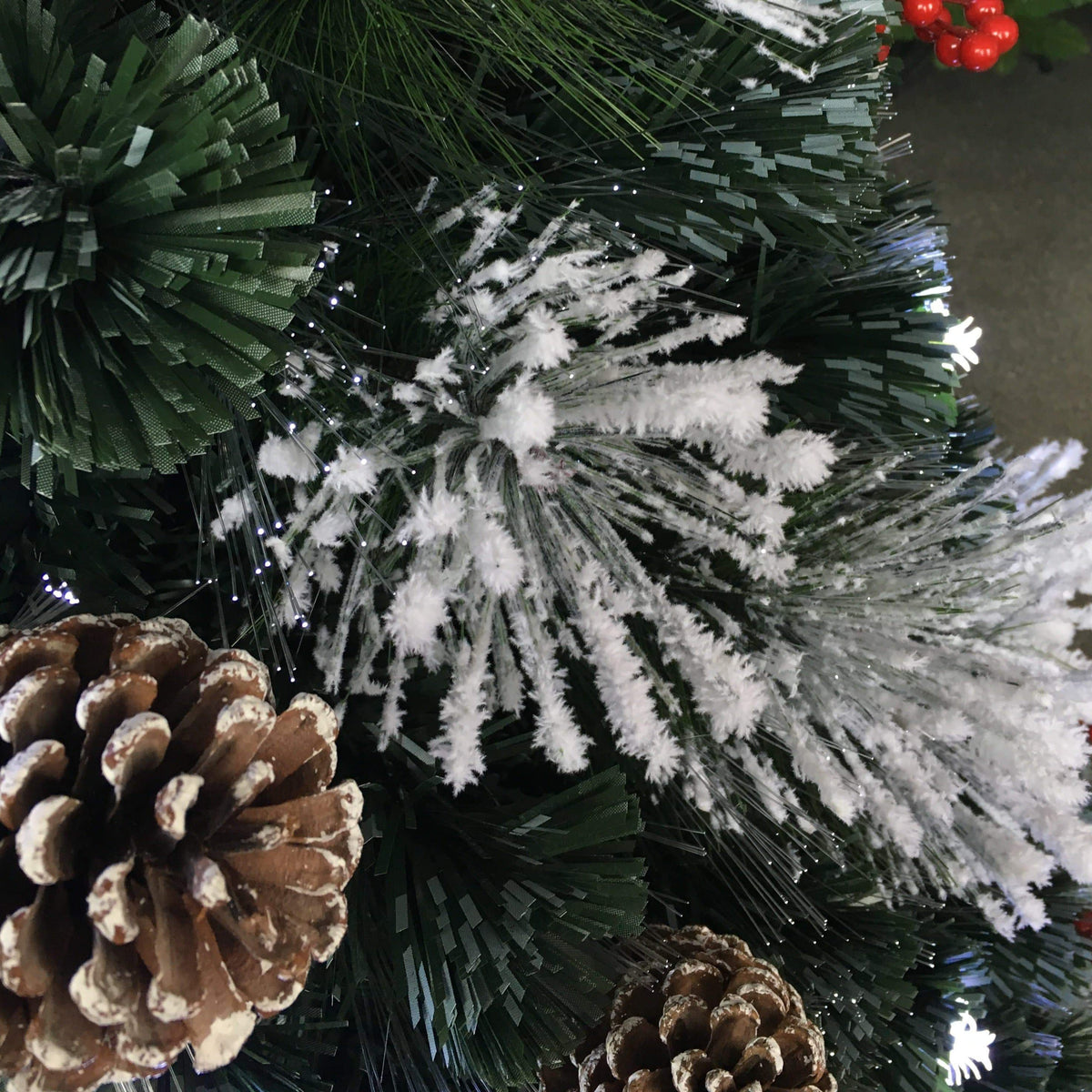 Snowy Fibre Optic Tree With Pinecones & Berries (1.8m)