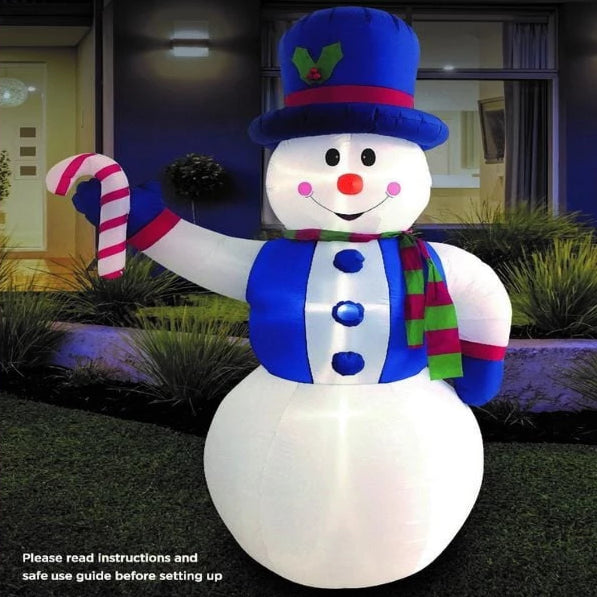 Inflatable Snowman with Candy Cane (2.4m)