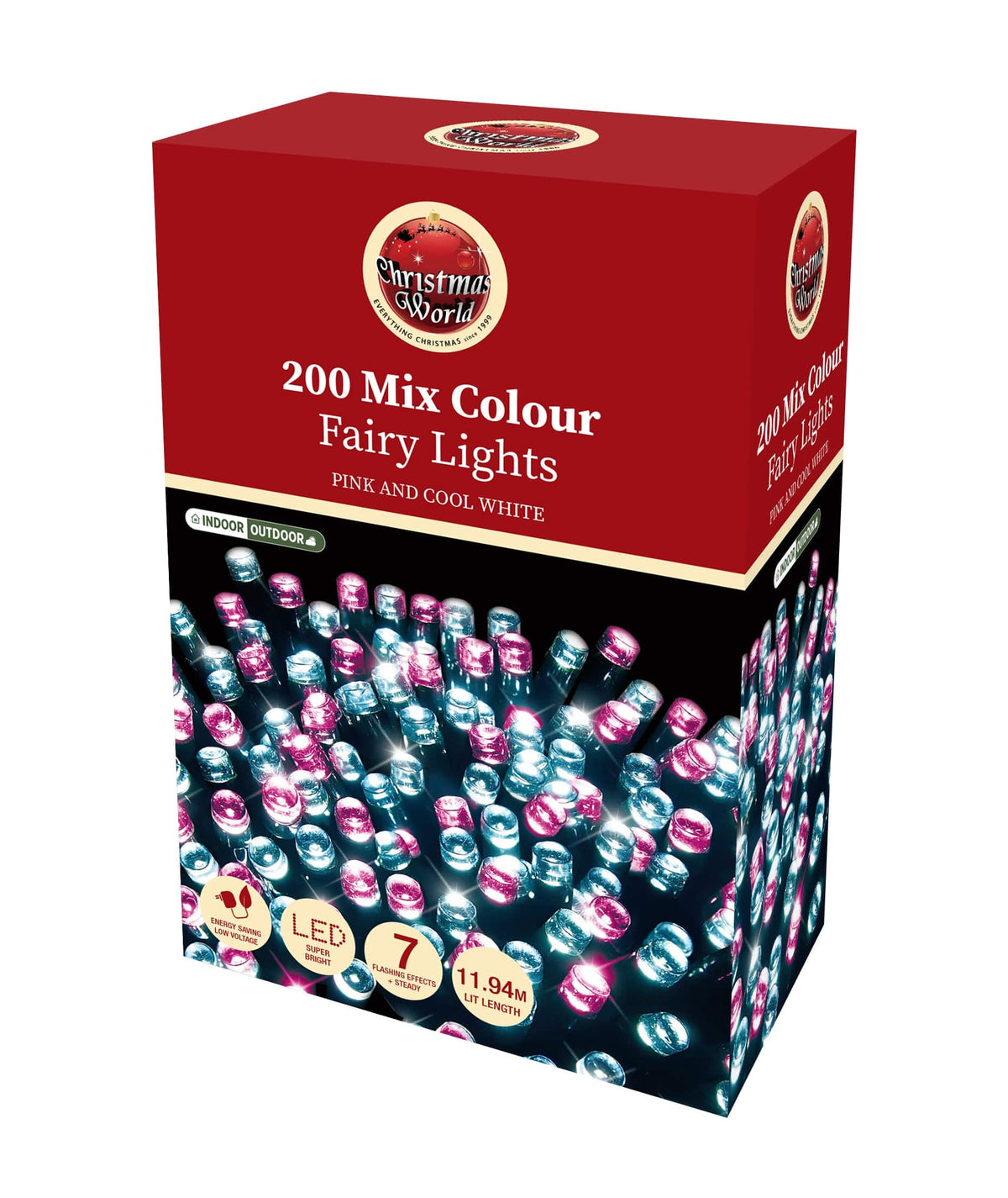 200 LED Fairy Lights Pink and White (20m)