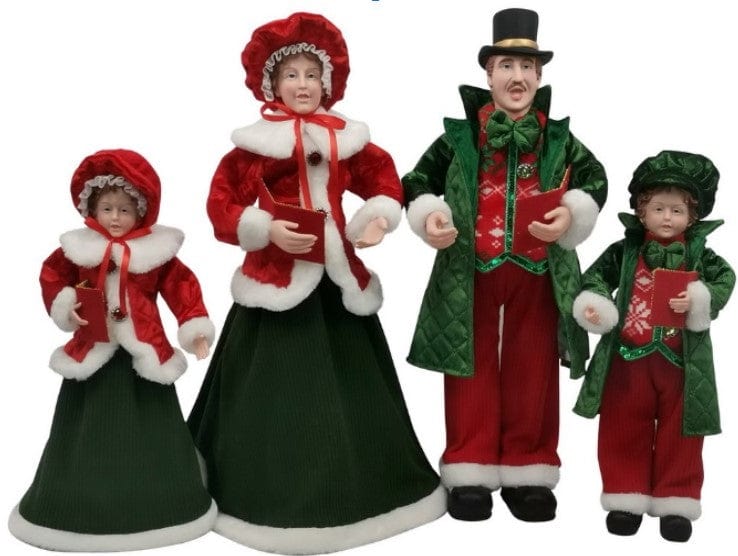 Traditional Red and Green Family Carolers (4pc)